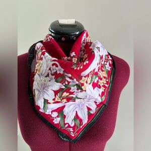 Hanae Mori new Floral Red Scarf